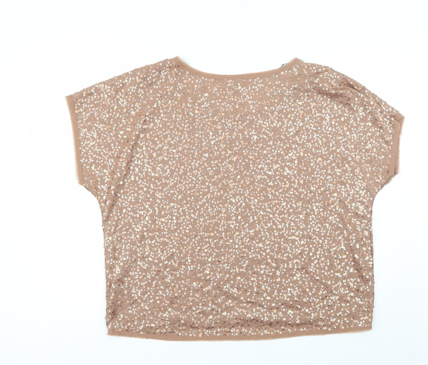 H&M Womens Brown  Polyester Basic Blouse Size L Round Neck