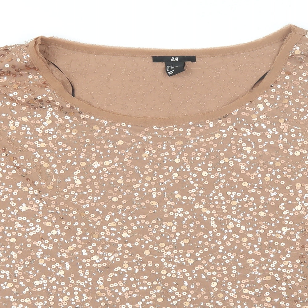 H&M Womens Brown  Polyester Basic Blouse Size L Round Neck