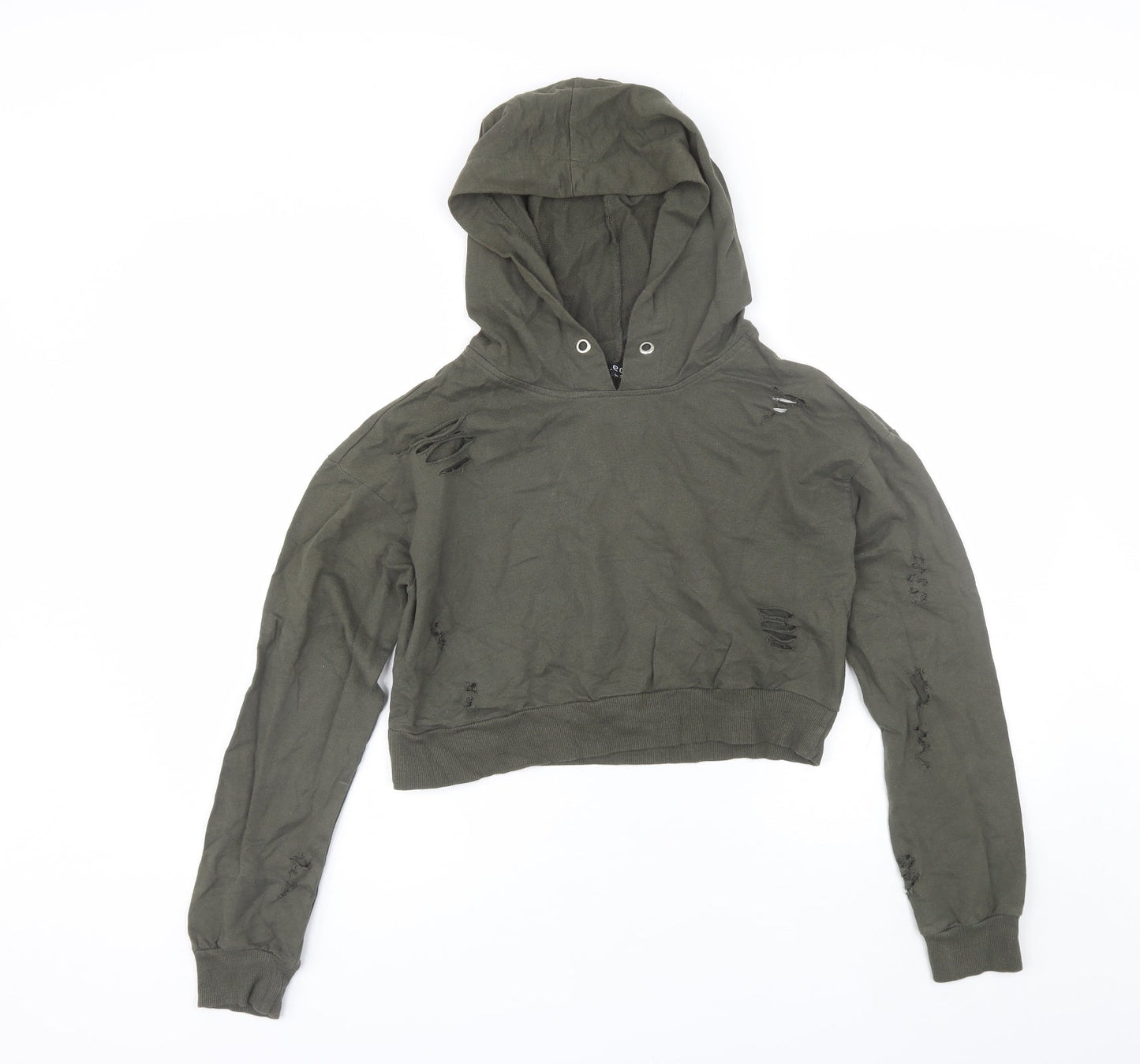 Select Womens Green  Cotton Pullover Hoodie Size 8   - Distressed