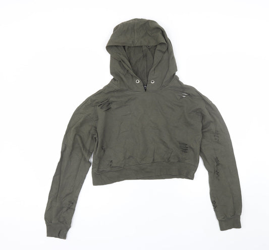 Select Womens Green  Cotton Pullover Hoodie Size 8   - Distressed