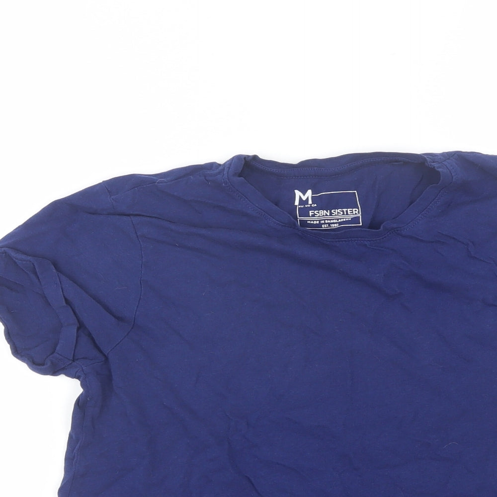 FSBN Womens Blue  Cotton Blend Basic T-Shirt Size M Round Neck