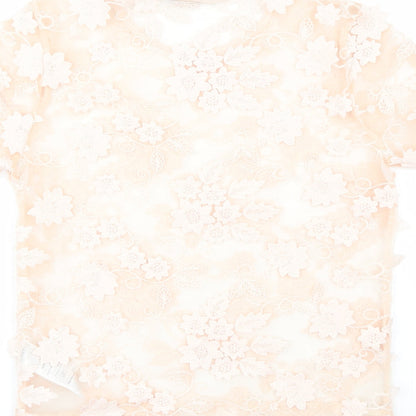 New Look Womens Pink Floral Polyamide Basic Blouse Size 8 Round Neck
