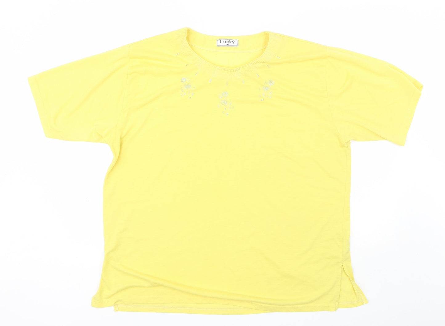 Lucky Womens Yellow  Cotton Basic T-Shirt Size 2XL Round Neck