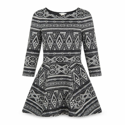 H&M Womens Black Geometric Polyester Shift  Size XS  Round Neck