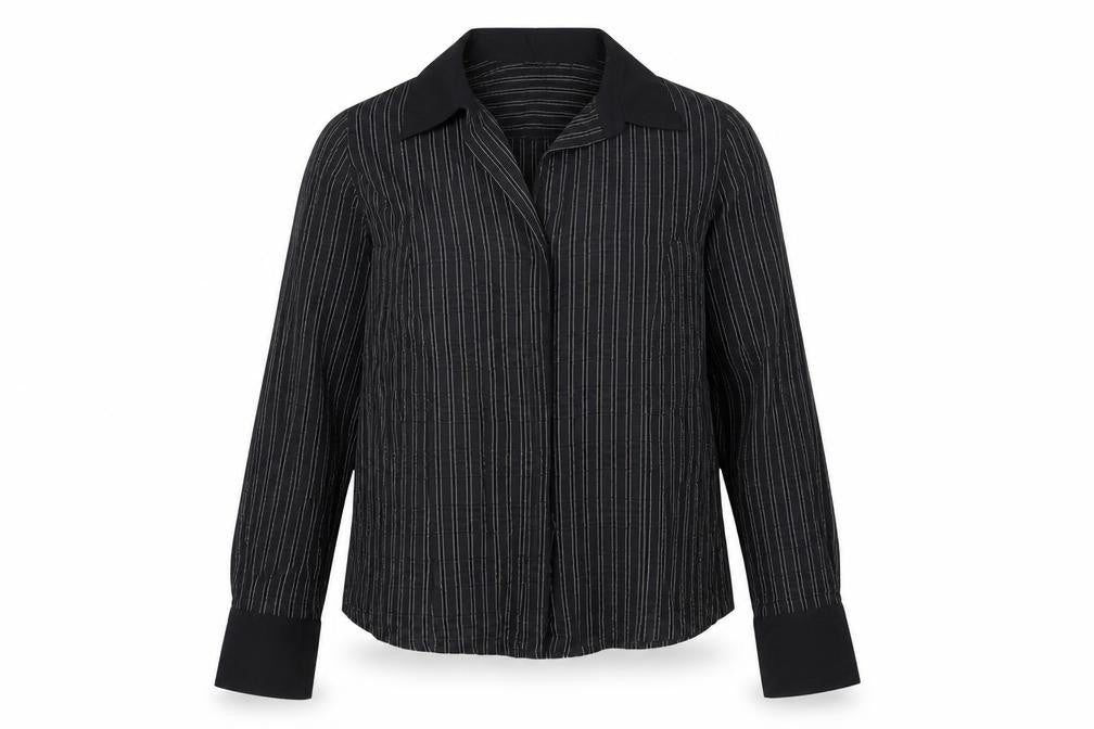 Select Womens Black Striped Polyester Basic Button-Up Size 14 Collared