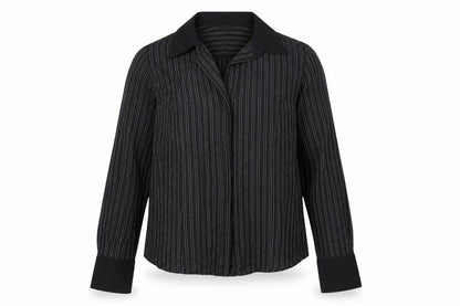 Select Womens Black Striped Polyester Basic Button-Up Size 14 Collared