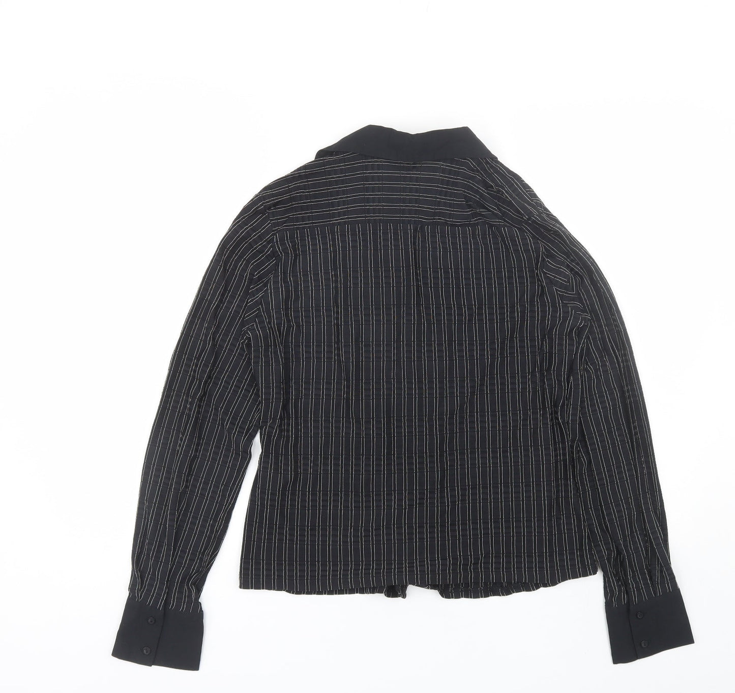 Select Womens Black Striped Polyester Basic Button-Up Size 14 Collared
