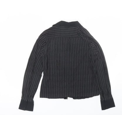 Select Womens Black Striped Polyester Basic Button-Up Size 14 Collared