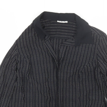 Select Womens Black Striped Polyester Basic Button-Up Size 14 Collared