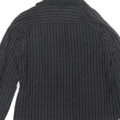 Select Womens Black Striped Polyester Basic Button-Up Size 14 Collared