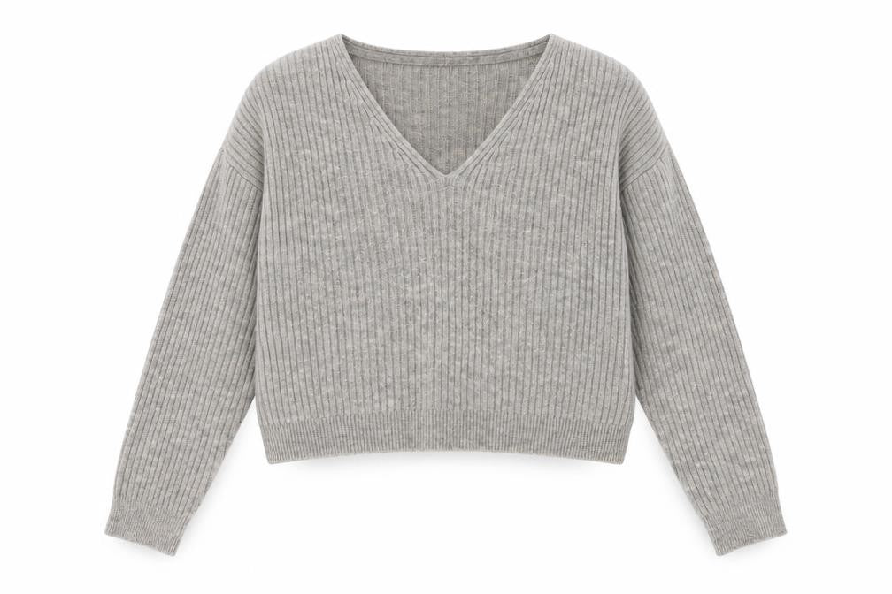 New Look Womens Grey V-Neck  Acrylic Pullover Jumper Size M