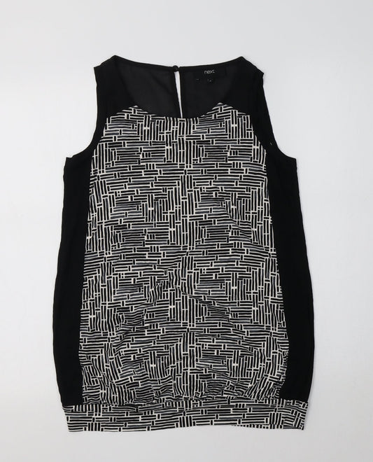 NEXT Womens Black Geometric Viscose Basic Blouse Size 10 Round Neck
