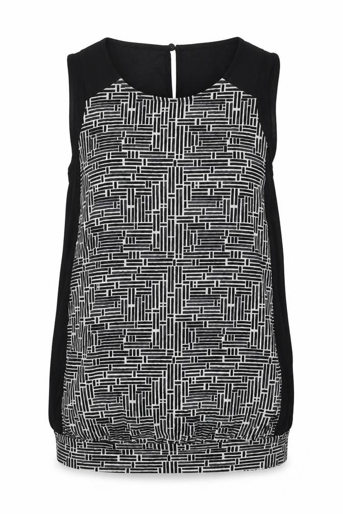 NEXT Womens Black Geometric Viscose Basic Blouse Size 10 Round Neck