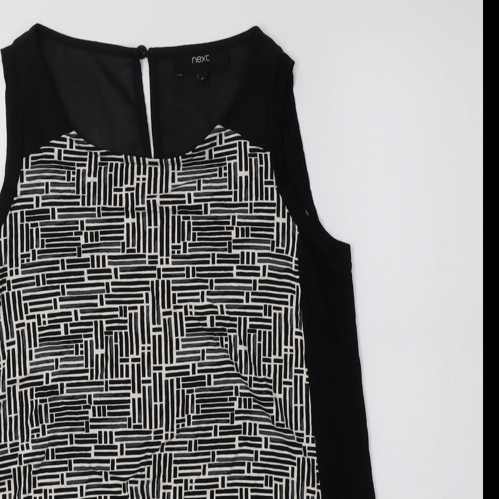 NEXT Womens Black Geometric Viscose Basic Blouse Size 10 Round Neck