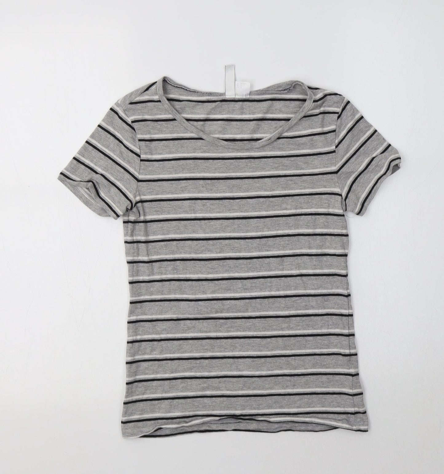 H&M Womens Grey Striped Cotton Basic Polo Size XS Crew Neck