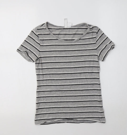 H&M Womens Grey Striped Cotton Basic Polo Size XS Crew Neck