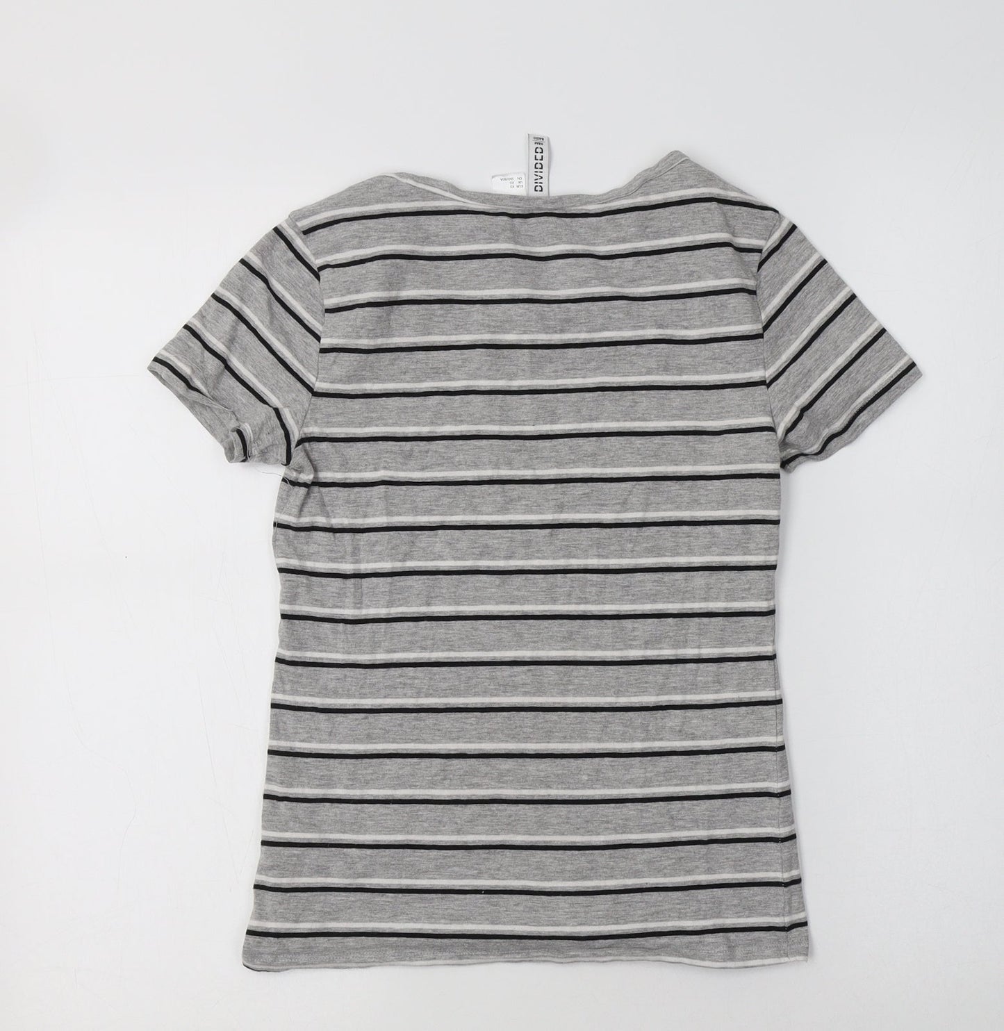 H&M Womens Grey Striped Cotton Basic Polo Size XS Crew Neck