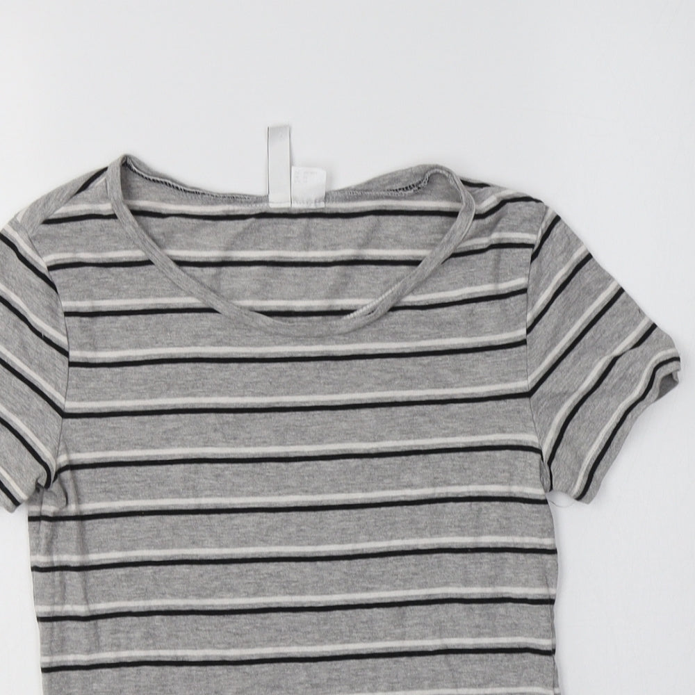 H&M Womens Grey Striped Cotton Basic Polo Size XS Crew Neck