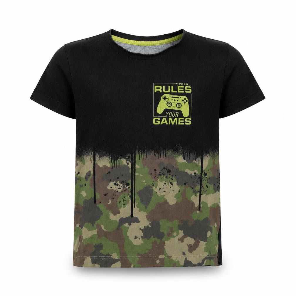 Matalan Boys Black Camouflage Polyester Basic T-Shirt Size 5 Years Crew Neck  - Your Rules