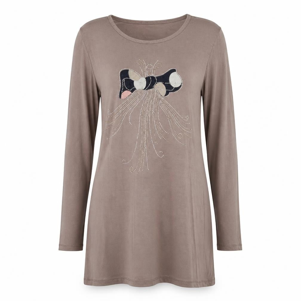 Angel Cup Womens Beige  Viscose Tunic Blouse Size S Crew Neck
