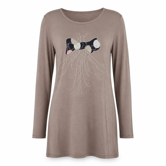 Angel Cup Womens Beige  Viscose Tunic Blouse Size S Crew Neck