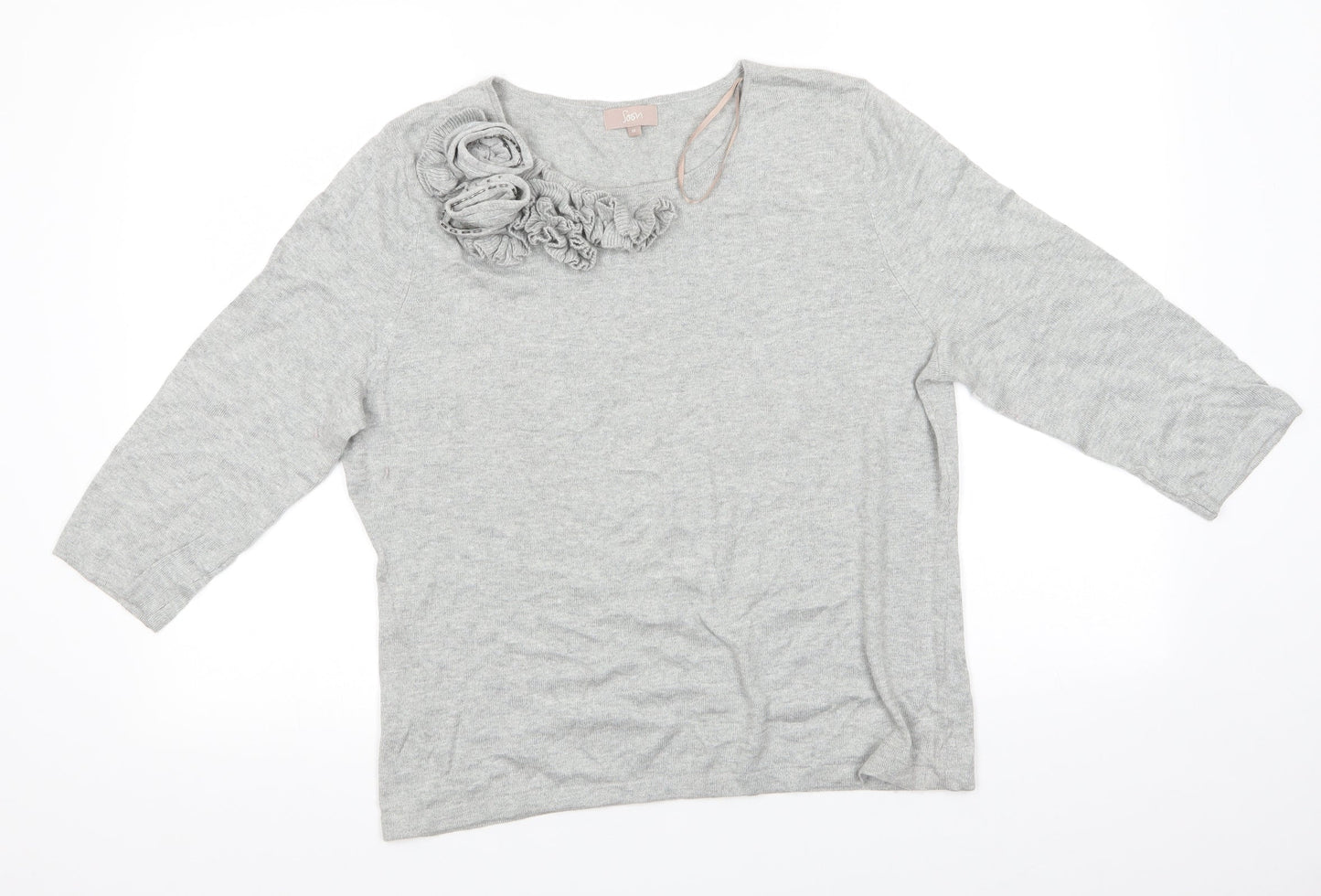 Soon Womens Grey Round Neck Floral Viscose Pullover Jumper Size 18   - Light Grey 3D flower decoration
