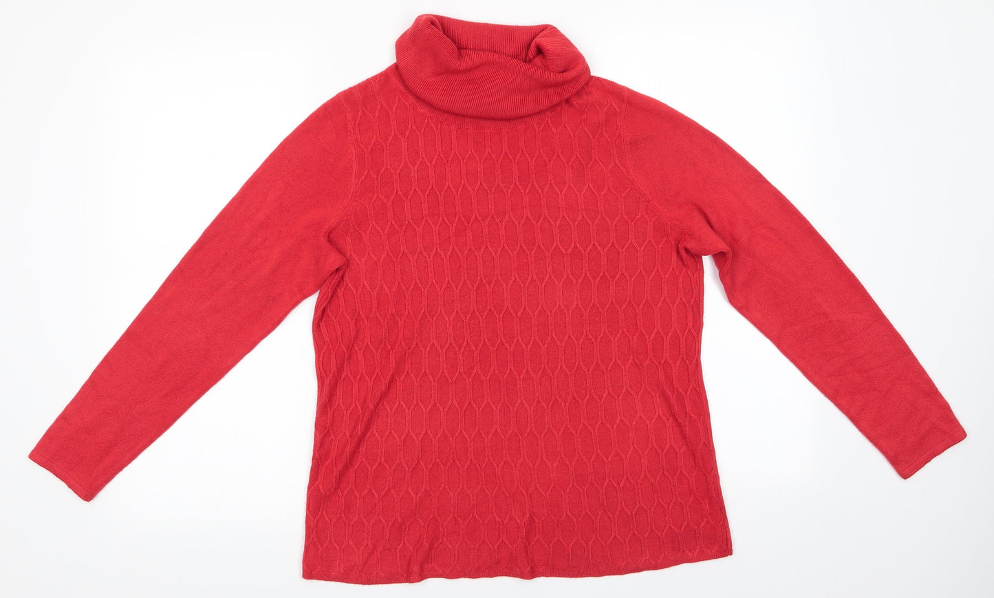 Bonmarché Womens Orange Roll Neck  Acrylic Pullover Jumper Size 12   - Honeycomb knit