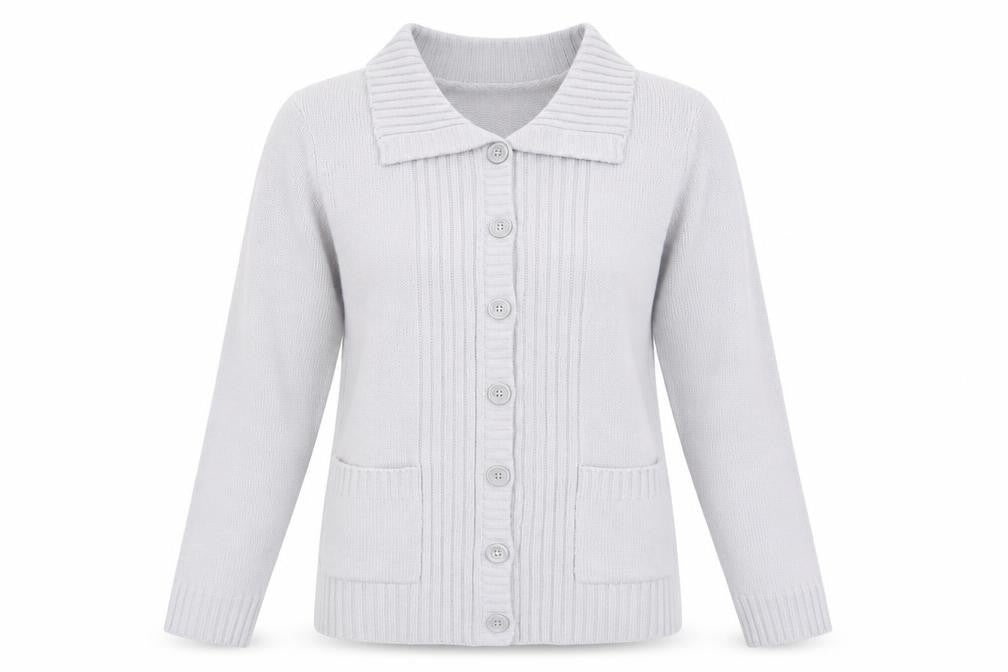 Preworn Womens Grey Collared  Acrylic Cardigan Jumper Size 10   - Light Grey