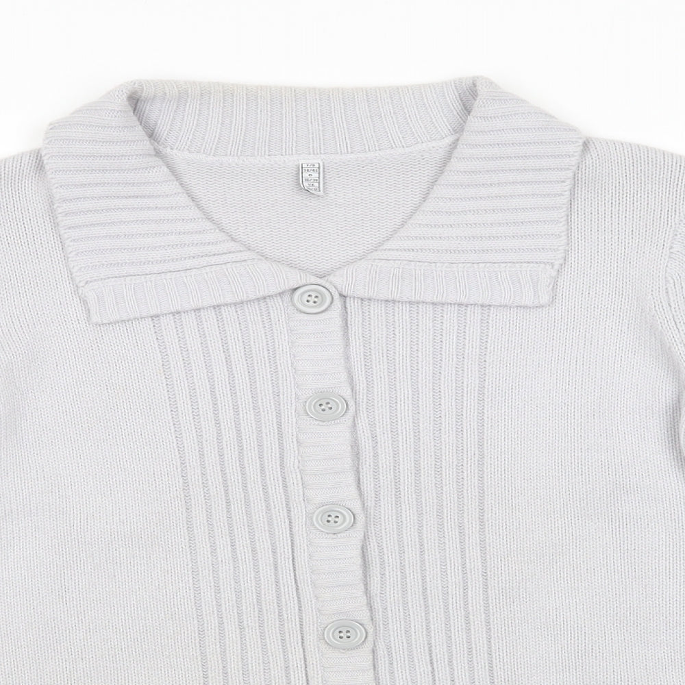 Preworn Womens Grey Collared  Acrylic Cardigan Jumper Size 10   - Light Grey