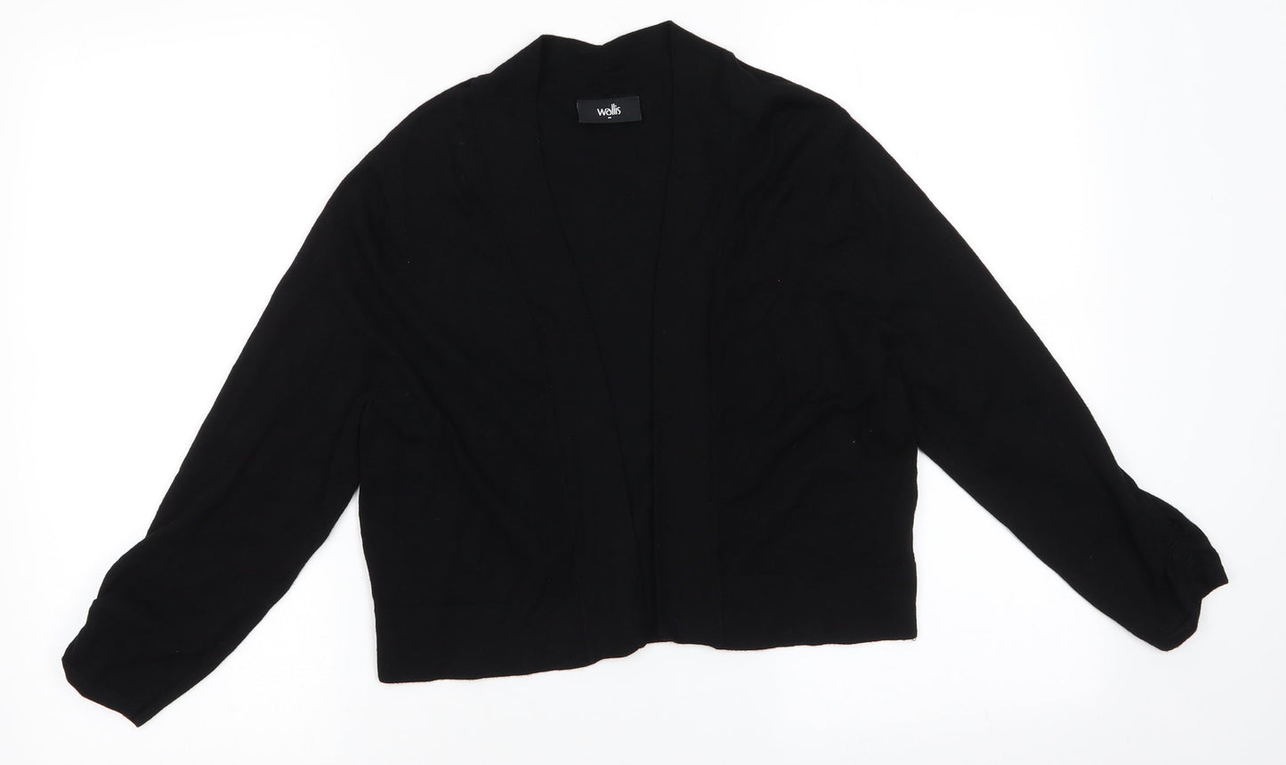 Wallis Womens Black V-Neck  Viscose Shrug Jumper Size M   - Ruched Sleeves