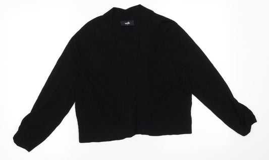 Wallis Womens Black V-Neck  Viscose Shrug Jumper Size M   - Ruched Sleeves