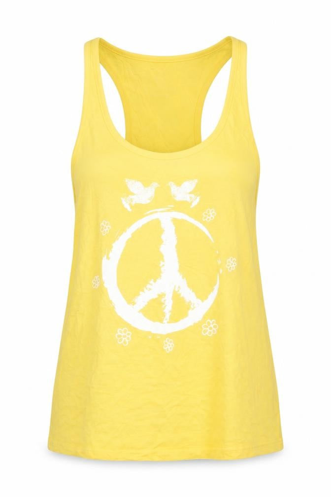 Nastrovje Potsdam Womens Yellow  Cotton Basic Tank Size M Scoop Neck - White Flowers