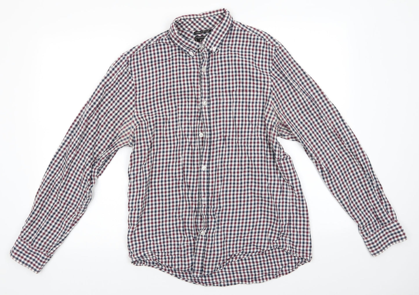Florence and Fred Mens Blue Check Cotton  Button-Up Size M Collared  - Buttoned Collar Blue Brown White Checks