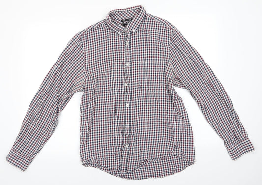 Florence and Fred Mens Blue Check Cotton  Button-Up Size M Collared  - Buttoned Collar Blue Brown White Checks
