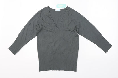 Liquid Womens Green V-Neck  Viscose Pullover Jumper Size M