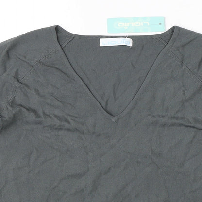 Liquid Womens Green V-Neck  Viscose Pullover Jumper Size M