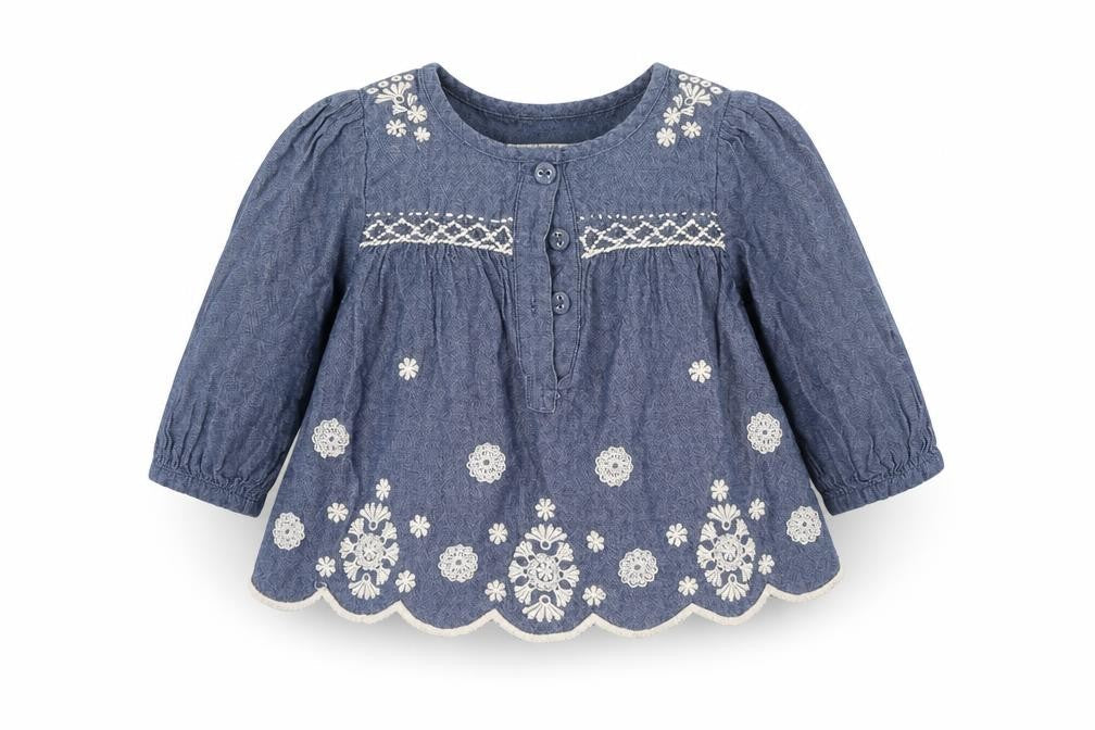 Monsoon Girls Blue  Cotton Shift  Size 0-3 Months