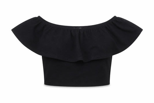 Glamour Babe Womens Black  Polyester Cropped T-Shirt Size S Round Neck
