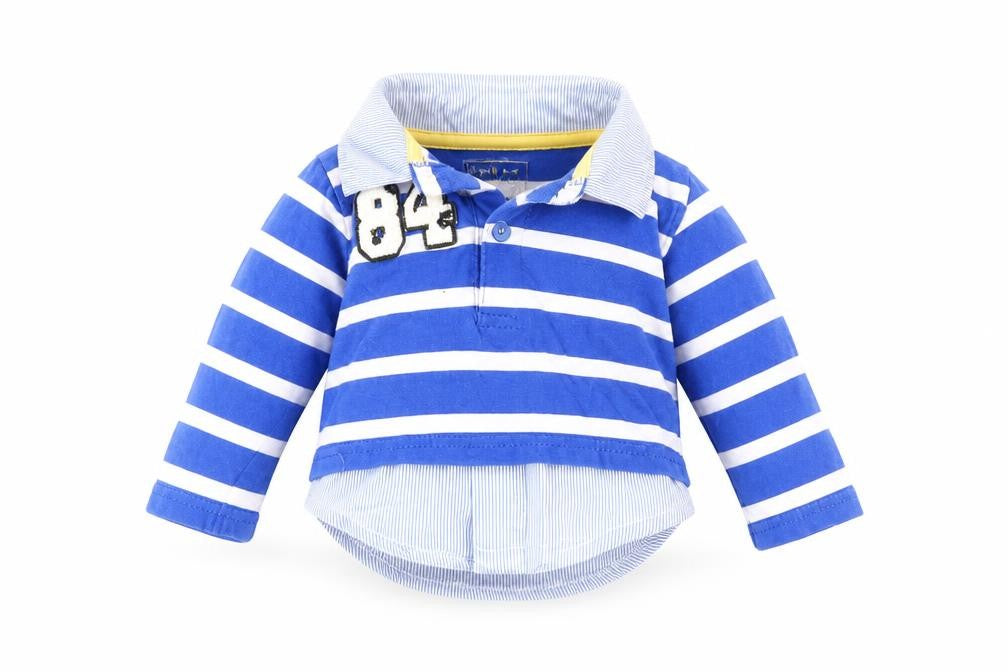Earlydays Baby Blue Striped Cotton Basic Polo Size 0-3 Months Collared