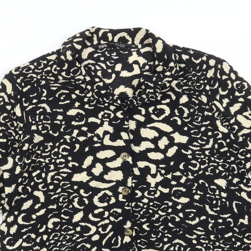Zara Womens Multicoloured Animal Print Viscose Basic Button-Up Size XS Collared