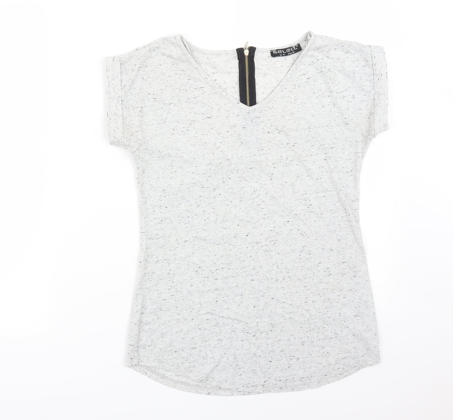 Select Womens Grey  Polyester Basic T-Shirt Size 6 V-Neck