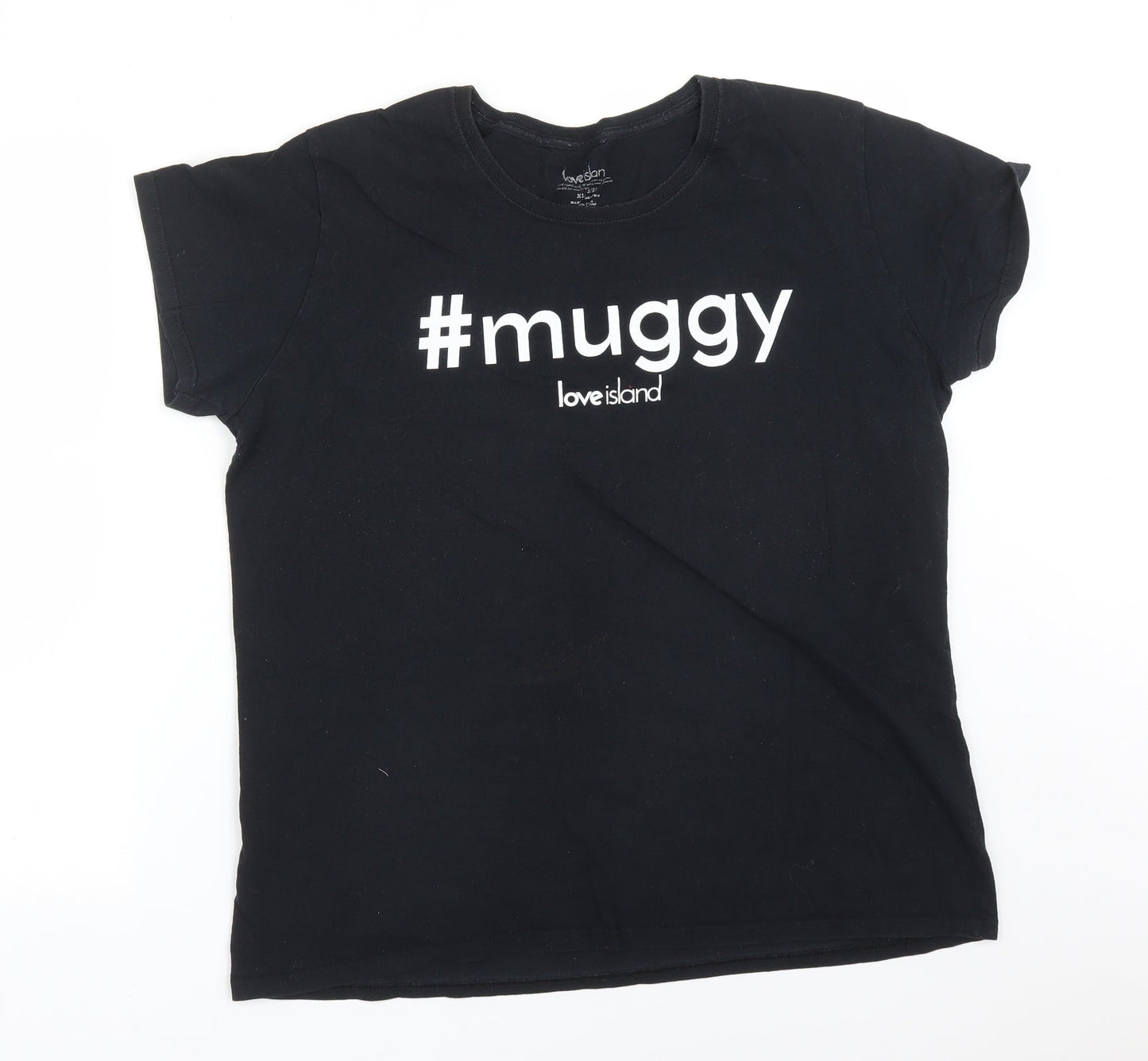 LOVE ISLAND Womens Black  Cotton Basic T-Shirt Size XL Round Neck - #muggy love island