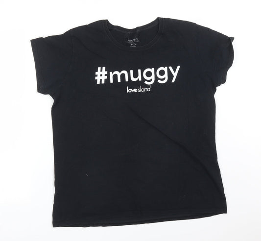 LOVE ISLAND Womens Black  Cotton Basic T-Shirt Size XL Round Neck - #muggy love island
