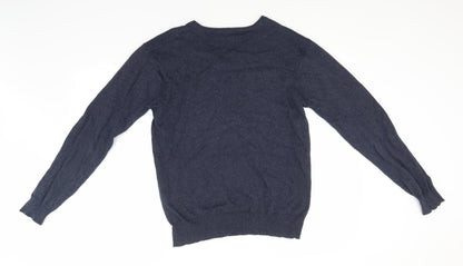 French Connection Mens Blue V-Neck  Cotton Pullover Jumper Size M