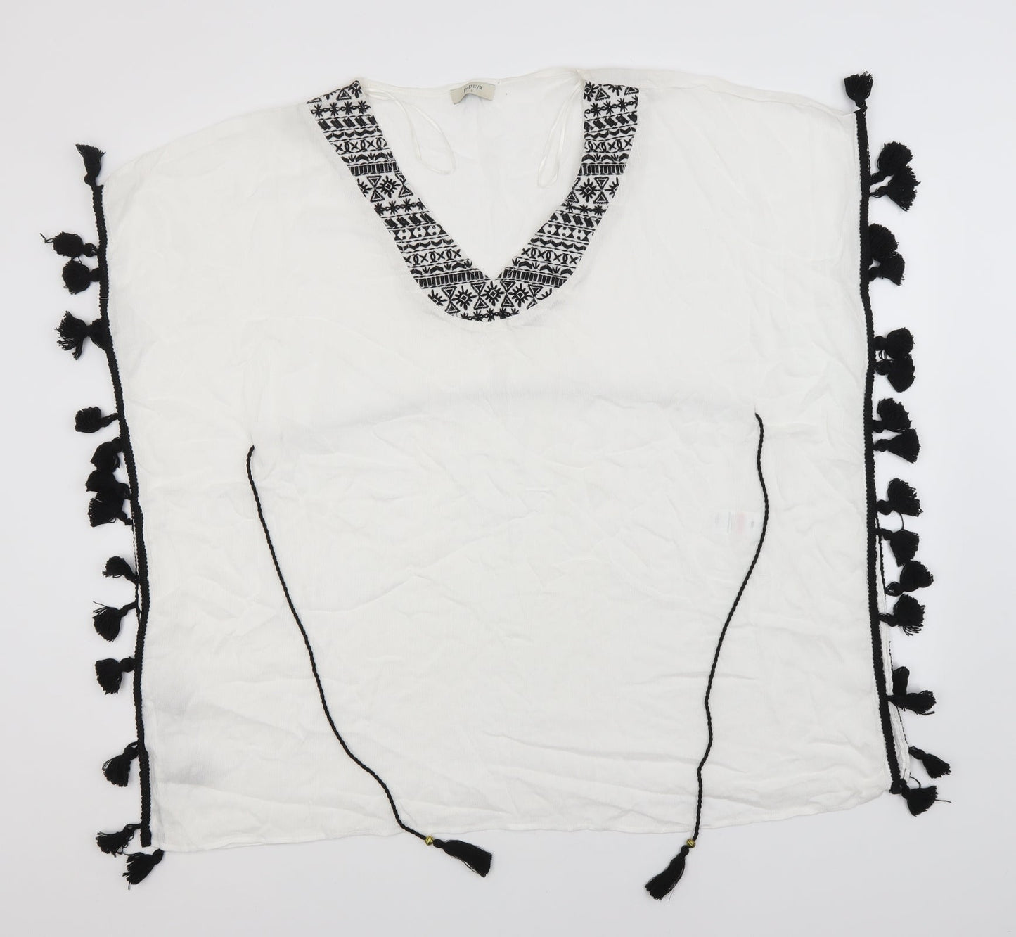 Papaya Womens White  Viscose Basic T-Shirt Size S Round Neck