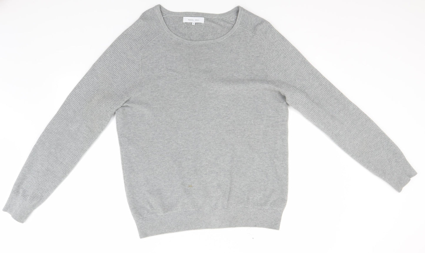Nigel Hall Womens Grey Round Neck Striped Cotton Pullover Jumper Size M
