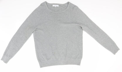 Nigel Hall Womens Grey Round Neck Striped Cotton Pullover Jumper Size M
