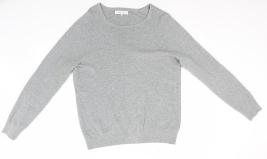 Nigel Hall Womens Grey Round Neck Striped Cotton Pullover Jumper Size M