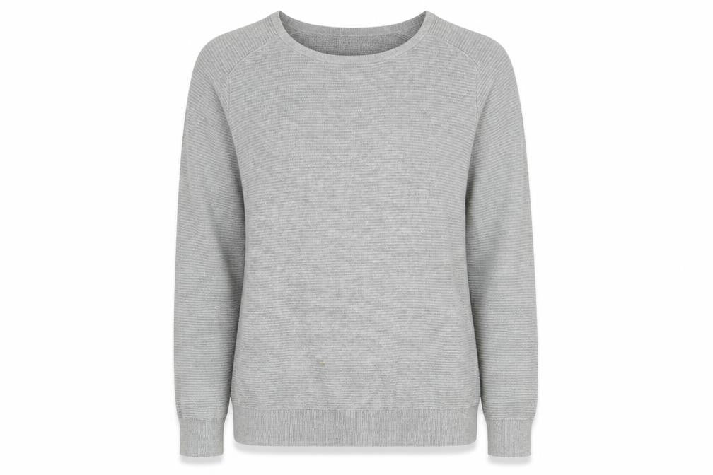 Nigel Hall Womens Grey Round Neck Striped Cotton Pullover Jumper Size M