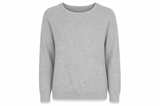 Nigel Hall Womens Grey Round Neck Striped Cotton Pullover Jumper Size M